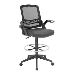 Black Mesh Drafting Chair with Flip-Up Arms