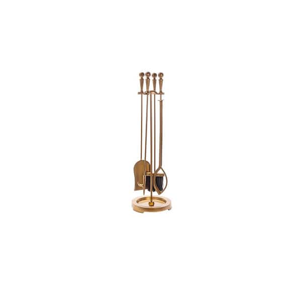 5-Piece Matte Gold Fireplace Tool Set with Ball Handles