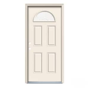 36 in. x 80 in. Fan Lite Primed Steel Prehung Right-Hand Inswing Front Door w/ Brickmould