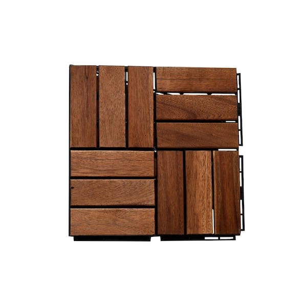 Unbranded 1 ft. x 1 ft. Acacia Wood Flooring Tile Deck Tile in Brown,Checker Pattern (10-Pack)