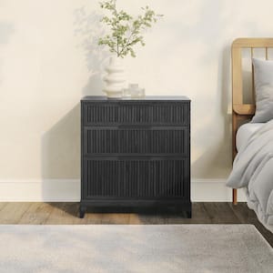 3-Drawer Black Solid Wood Transitional 29 in. Reeded Dresser