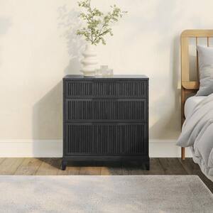 3-Drawer Black Solid Wood Transitional 29 in. Reeded Dresser