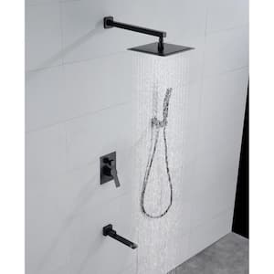 ACA Single-Handle 3-Spray Square High Pressure WALL Mount Bathroom Brass 10 In Rainfall Shower Faucet in matte black