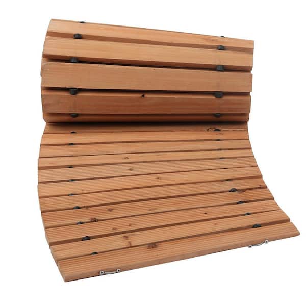 Wooden Garden Pathway 8 ft. L x 0.59 in. H x 16.93 in. W, Non-Slip Curved Walkway Wire Rope Connection Brown Edging