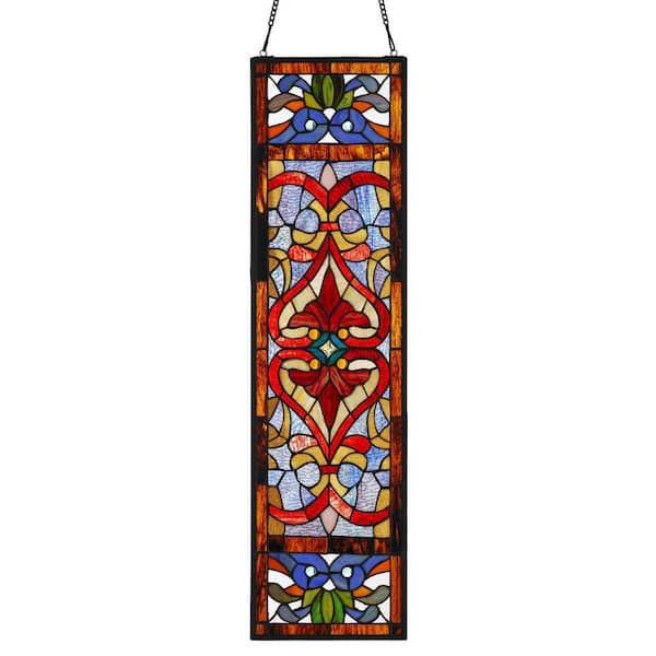 Red Victorian Stained Glass Fleur De Lis Window Panel