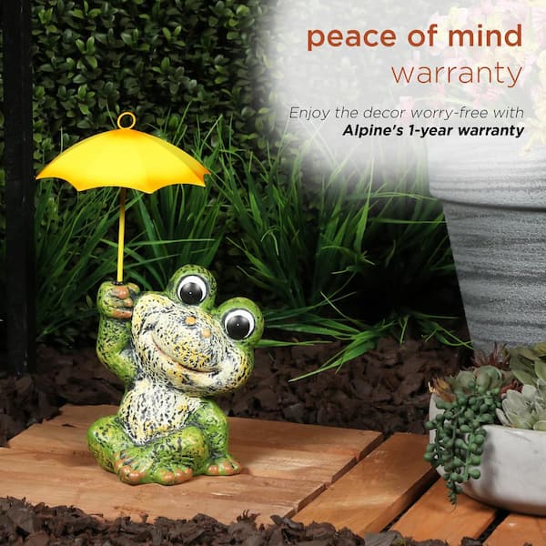 Alpine Corporation Sitting Jolly Frog with Yellow Umbrella Statue