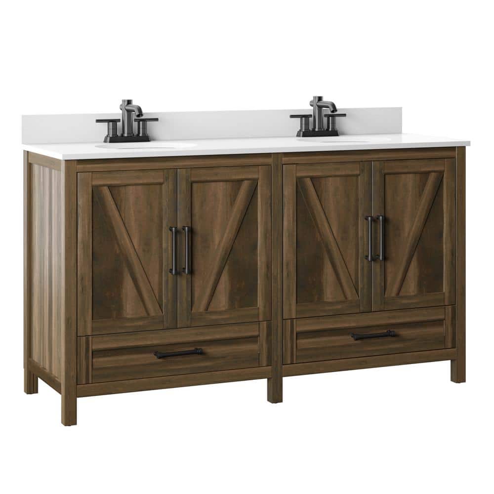 Canyon Lake Pine Double Bathroom Vanity with White Stone Top