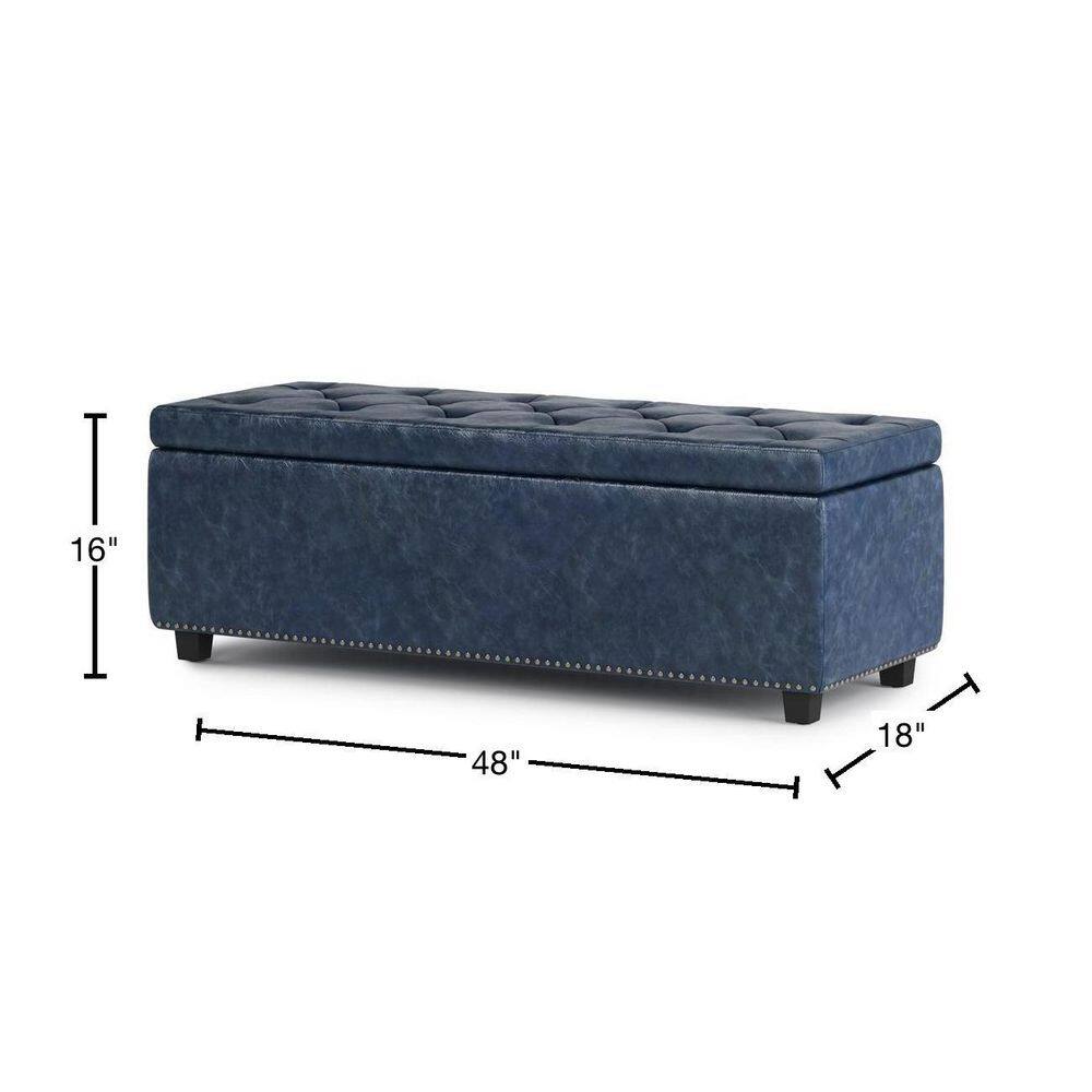 Hamilton Traditional Tufted Denim Blue Faux Leather Storage Footstool