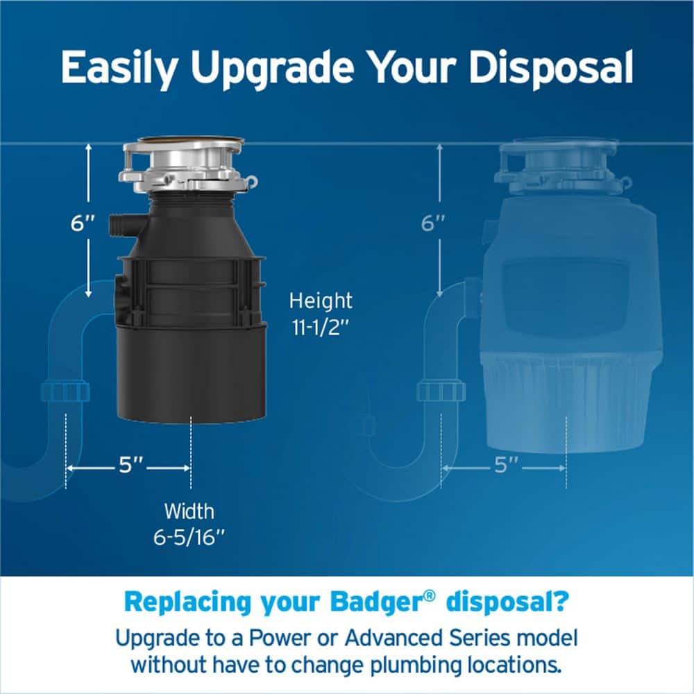 Badger 1/3 HP Black Continuous Feed Garbage Disposal with Power Cord