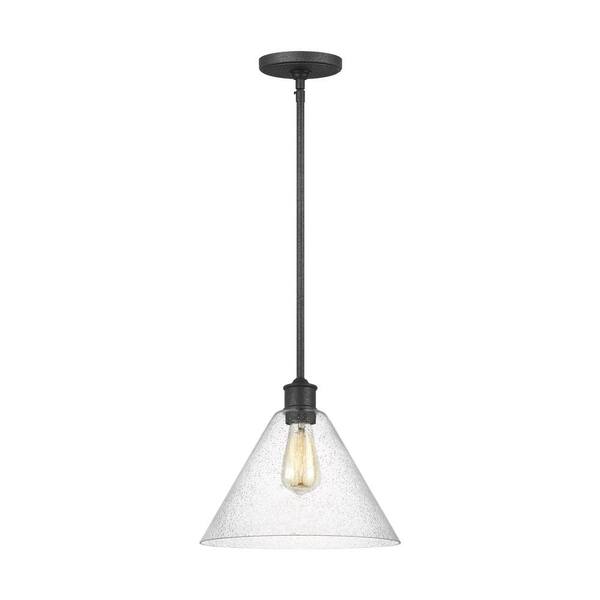 Generation Lighting Belton 1-Light Midnight Black Hanging Pendant with Clear Seeded Glass Shade