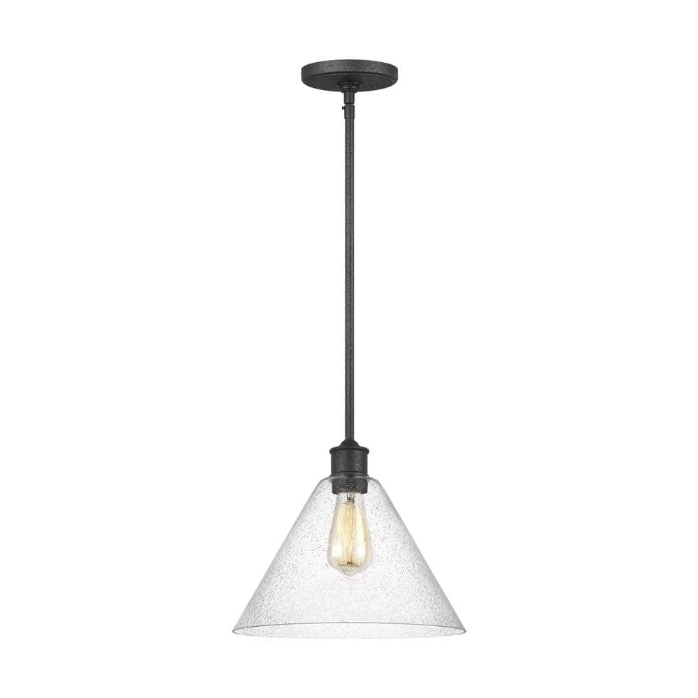 Midnight Black Glass Pendant Light with Clear Seeded Shade