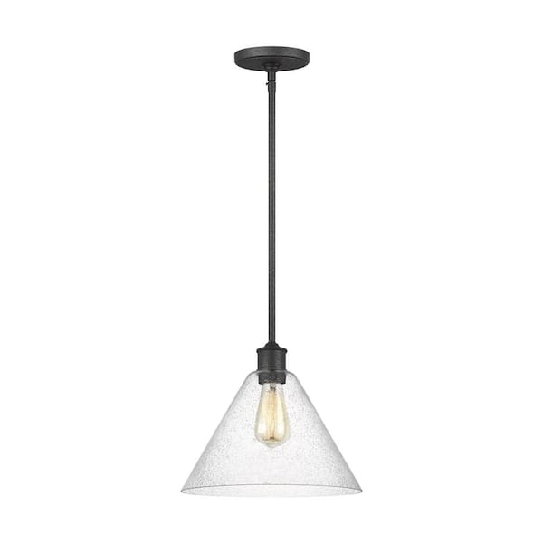 Generation Lighting Belton 1-Light Midnight Black Hanging Pendant with Clear Seeded Glass Shade