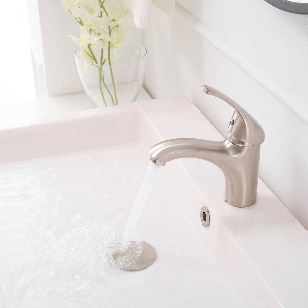 Brushed Nickel Single-Handle Low-Arc Bathroom Faucet