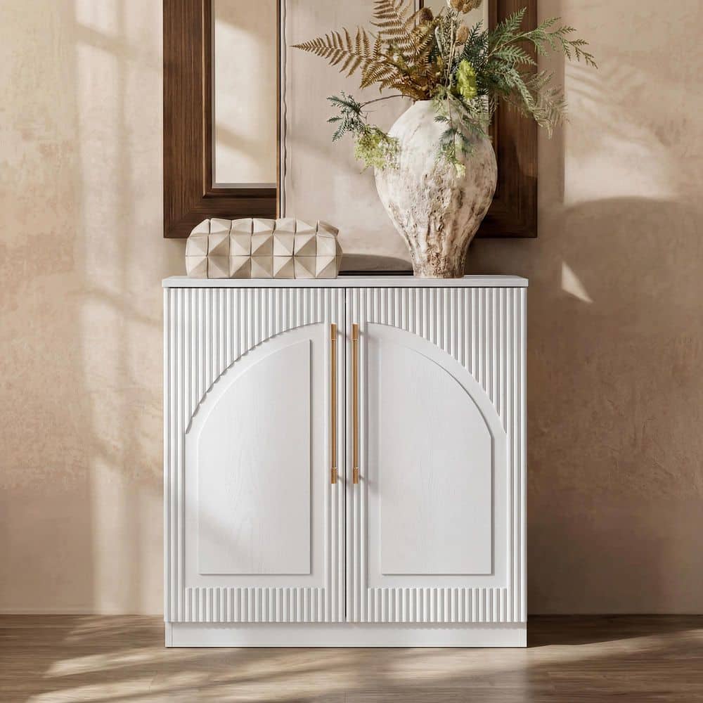 Pearl Arch White Wood Buffet 31 in. Accent Kitchen Cabinet with 2 Shelves and Brass Handles price history on PriceWatchPro