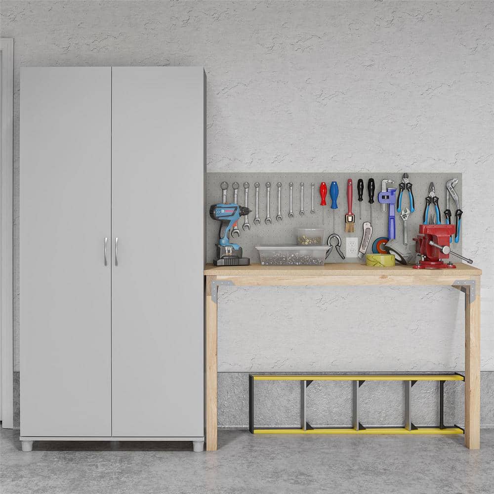 Dove Gray Freestanding Office Storage Cabinet with Lockable Double Doors