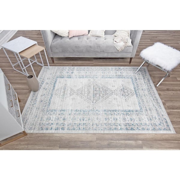 Freya Grey Ivory 8' x 10' ft. Rectangle Oriental Polypropylene Area Rug