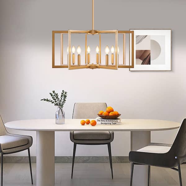 8-Light Brushed Gold Caged Pendant Light with Adjustable Height (Bulb Not Included)﻿