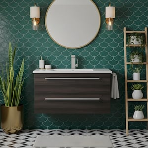 Silhouette 36 in. W x 19 in. D x 20 in. H Bathroom Vanity in Zambukka with Marble Vanity Top in white with white Basin