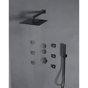 5-Spray 12 in. Dual Shower Head Wall Mount 2 in 1 Fixed and Handheld Shower Head in Matte Black with Body jets