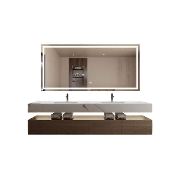 Modern Simplicity 84 in. W x 40 in. H Rectangular Frameless Wall Mounted Bathroom Vanity Mirror in Aluminum