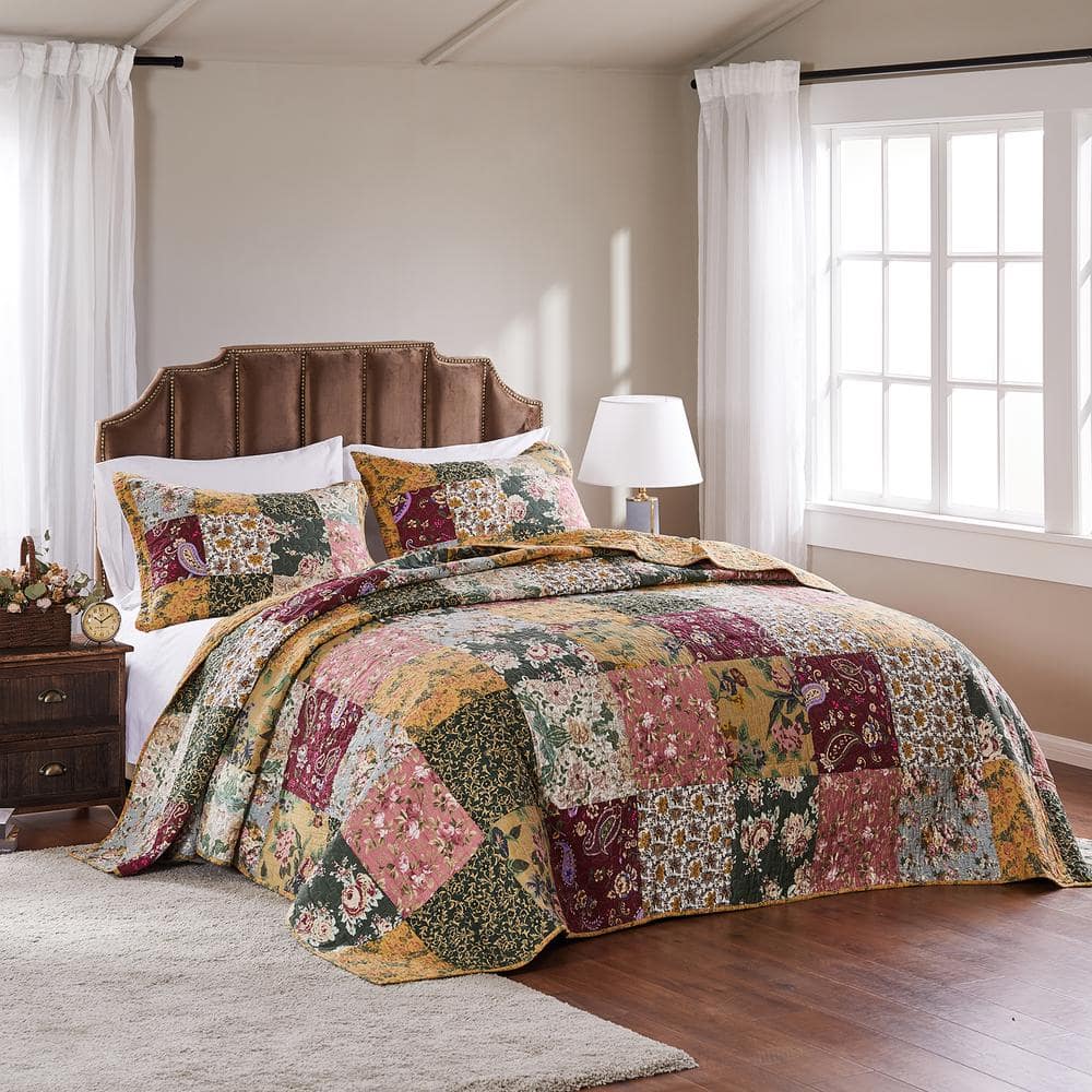 Antique Chic Twin Red Cotton Reversible Bedspread Set