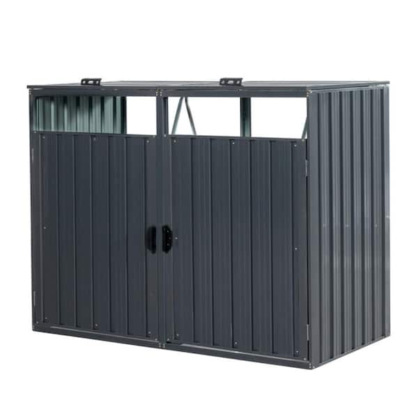 SUNRINX 5.25 x 2.63 ft. Metal Outdoor Charcoal Grey Garbage Bin