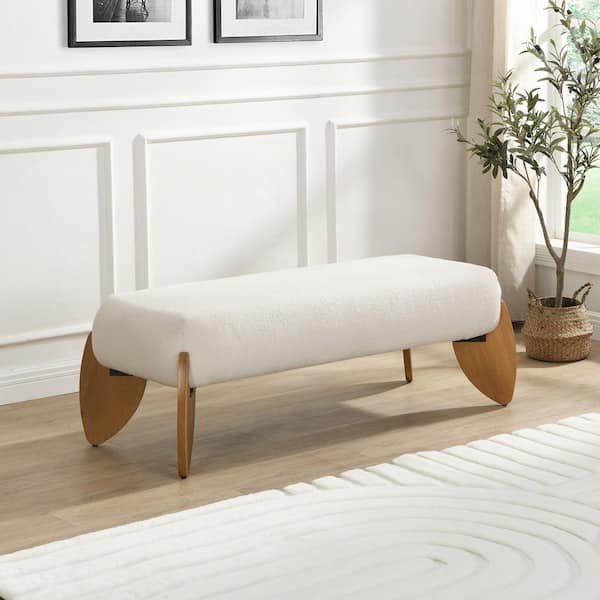 CHRISTOPHER KNIGHT HOME Cedarline Modern Polyester Upholstered Boucle Ottoman, Rubberwood, White Plus Natural