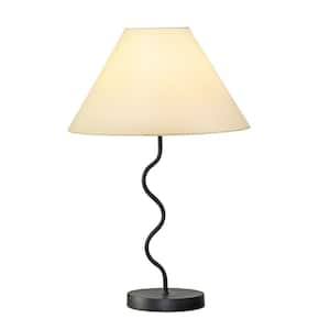 Squiggle Table 22 in. Classic Black Traditional Super Bright LED Contemporary Table Lamp with Ivory Fabric Empire Shade