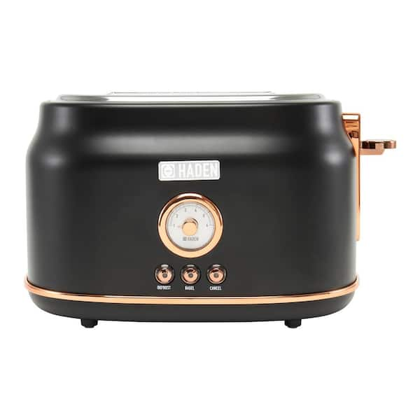 Dorset 900 W 2-Slice Wide Slot Black and Copper Retro Toaster with Removable Crumb Tray and Adjustable Settings