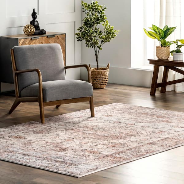 Parisa Vintage Medallion Bordered Peach 9 ft. x 12 ft. Area Rug