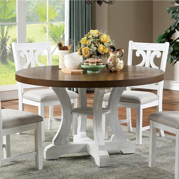 Furniture Of America Wicks 5 Piece Distressed White And Dark Oak Dining Set Idf 3417rt 5pc Dark Oak Dining Set Idf, White And Dark Wood Dining Table