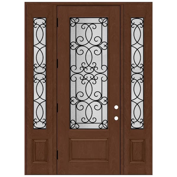 Steves & Sons Regency 64 in. x 96 in. 3/4Lite Georgian Decorative Glass LHOS Chstnt Mahogny Fiberglass Prehung Front Door w/12 in.SL