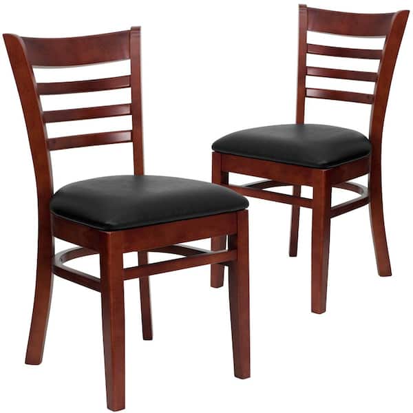 Carnegy Avenue Black Vinyl Seat/Mahogany Wood Frame Restaurant Chairs (Set of 2)