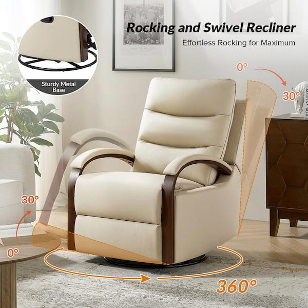 JAYDEN CREATION Joseph Genuine BEIGE Leather Swivel Manual