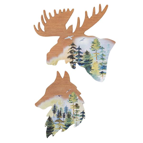 SULLIVANS 18 in. and 15.75 in. Moose and Wolf Wood Decorative Sign (Set of 2)