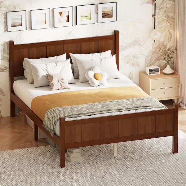 Oberon Modern Dark Walnut Brown Wooden Frame Full Size Platform Bed with Headboard and Footboard
