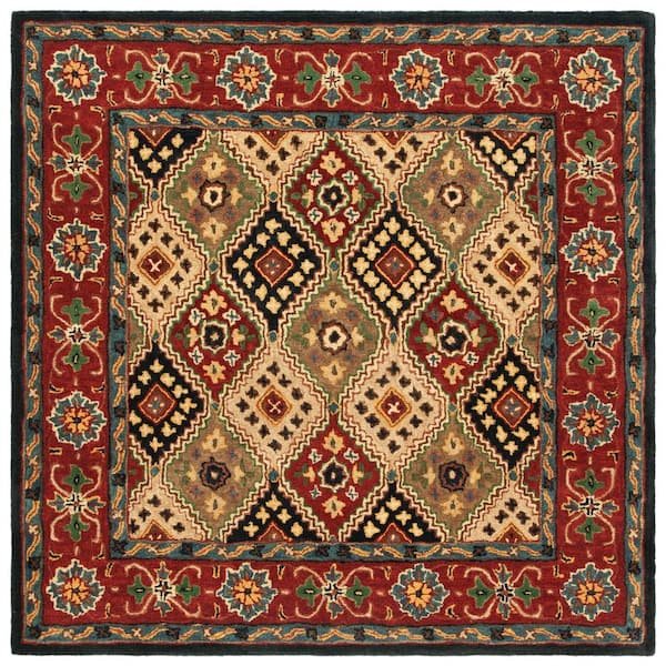 SAFAVIEH Heritage 6 ft. x 6 ft. Red/Beige Border Quatrefoil Square Area Rug