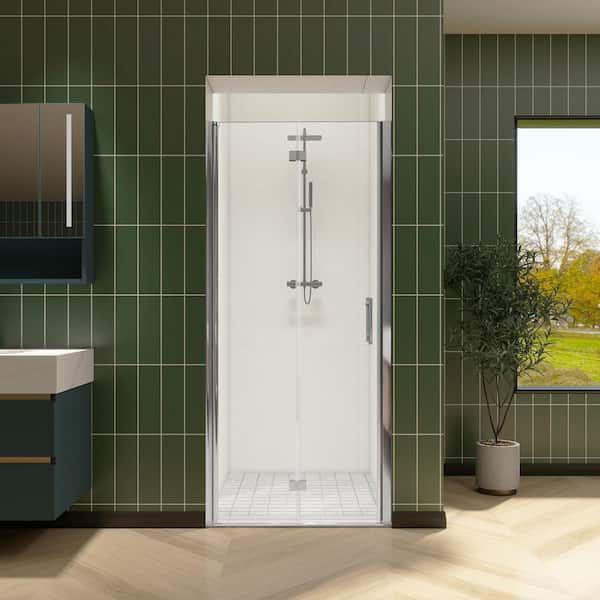 34 in. W to 35-3/8 in. W x 72 in. H Bi-Fold Frameless Shower Door in Chrome with Clear Glass