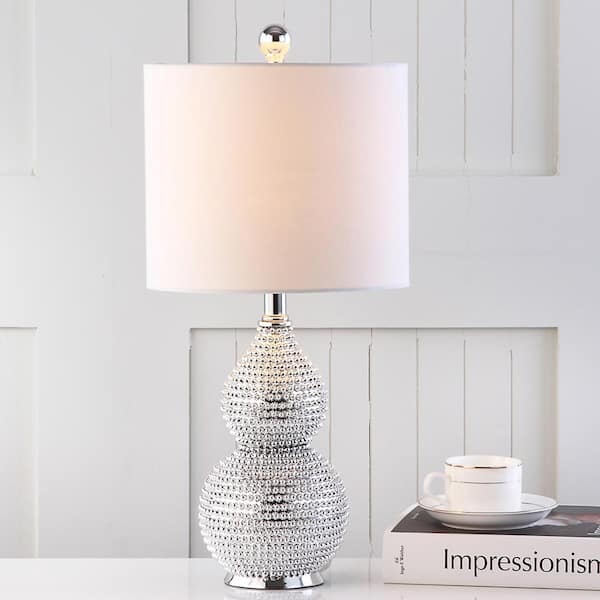 SAFAVIEH Clarabel 20 in. Silver Beaded Table Lamp with Off-White Shade