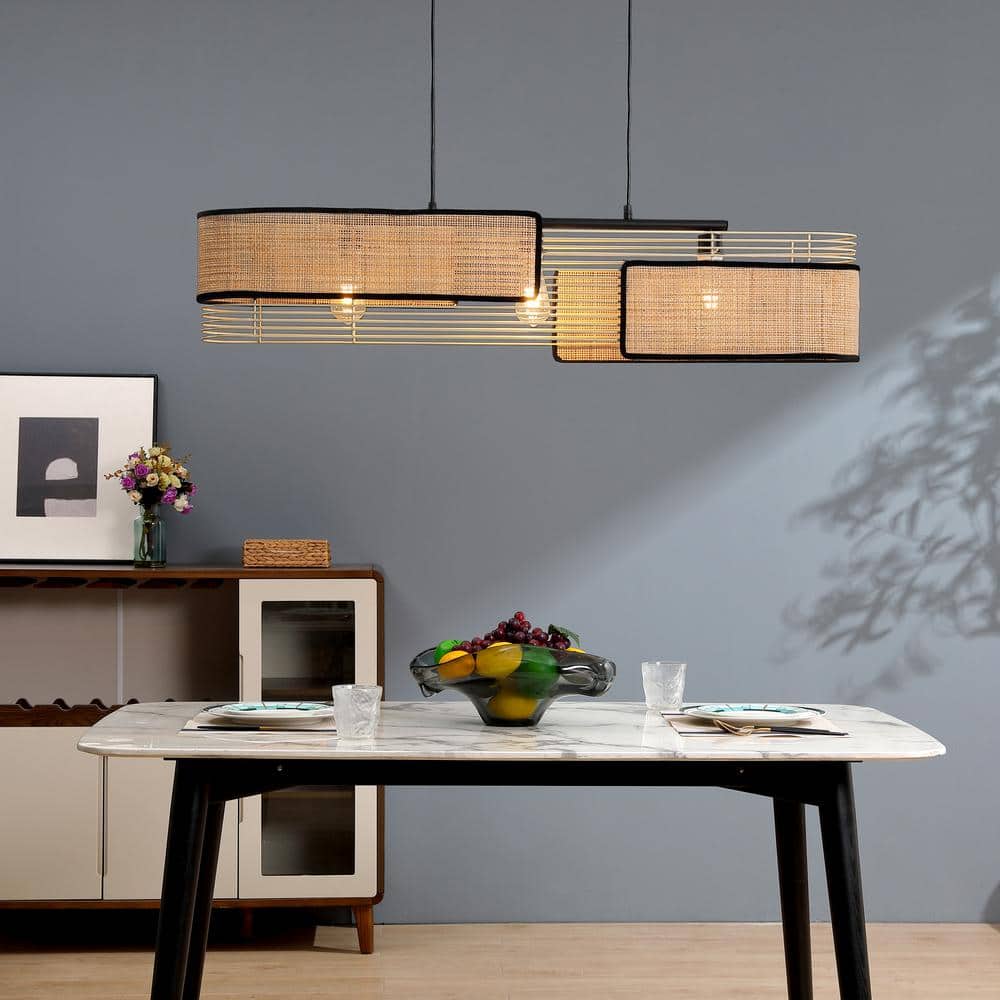 Bohemian Aluminum and Wicker 3-Light Island Pendant
