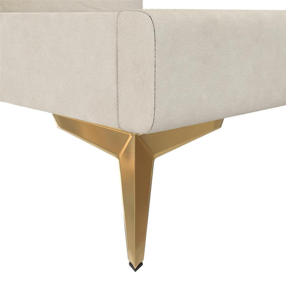 Ivory Velvet Sweetheart King Bed with Gold-Plated Legs