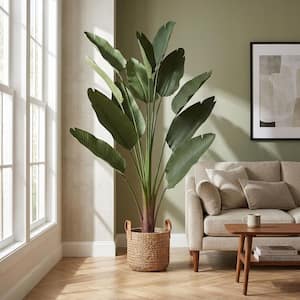 83 in. Artificial Bird of Paradise Plant with 12 Real Touch Green Leaves in 8 in. Black Plastic Pot
