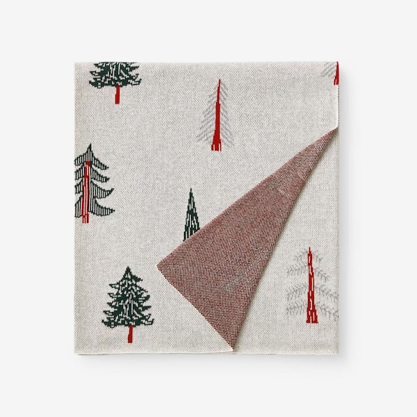 The Company Store Company Cotton Holiday Green Multi Joyful Tree Throw Blanket