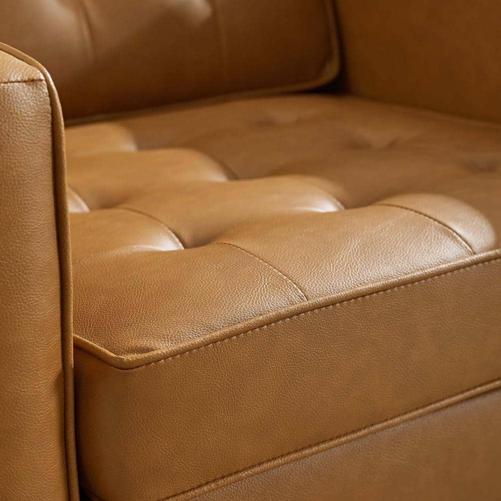 Mid-Century Modern Silver Tan Faux Leather Accent Chair