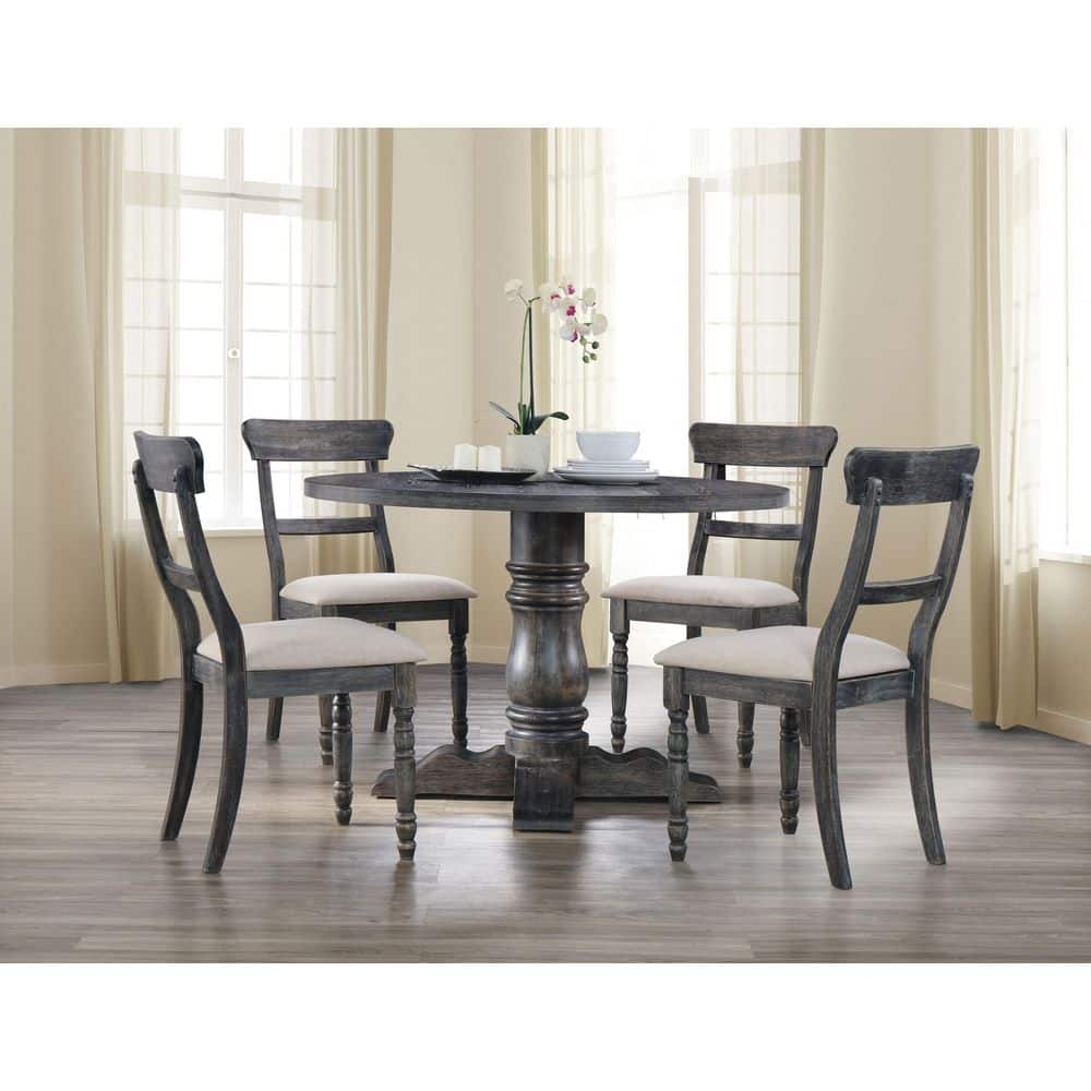 Empire Column Farmhouse Round Dining Table in Weathered Gray