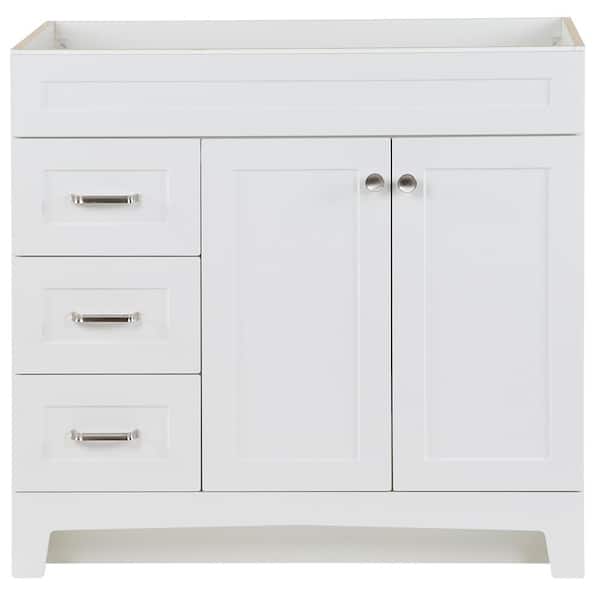 Home Decorators Collection Thornbriar 36 in. W x 22 in. D x 34 in. H Left Side Drawers Vanity Cabinet without Top in White