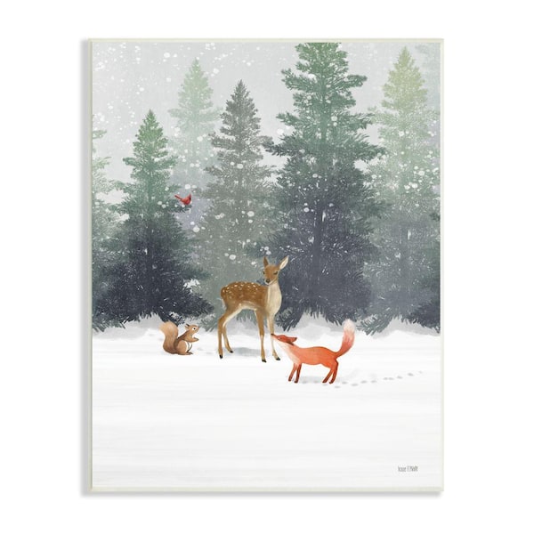 Stupell Industries "Winter Season Forest Animals Fox Deer Squirrel" by House Fenway Unframed Animal Wood Wall Art Print 13 in. x 19 in.