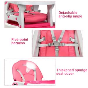 3 in 1 Pink Plastic Baby High Chair w/AdjusTable Seat Back and Removable Trays