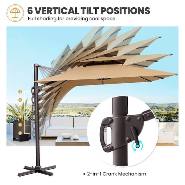 everite patio umbrella EVERITE 11 ft Offset Cantilever Patio Umbrella with Base, Large Aluminum  Outdoor Umbrella for Pool & Deck, Black/White