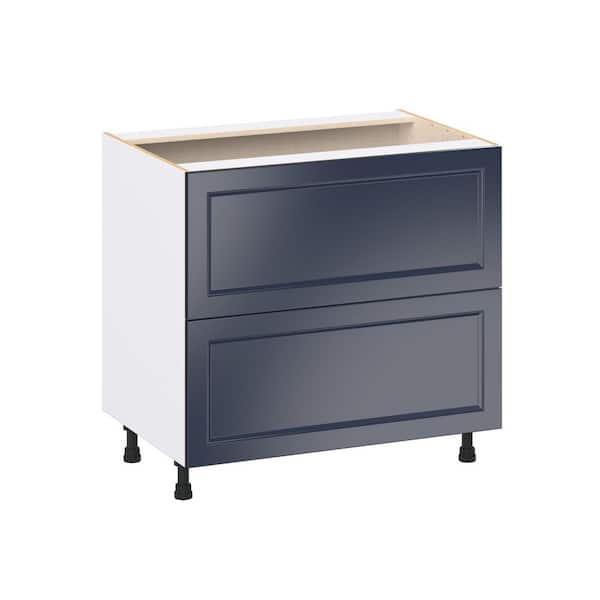 J COLLECTION Laramie 36 in. W x 24 in D x 34.5 in H Assembled Cooktop Drawer Base Kitchen Cabinet in Painted Blue w 2 Drawers